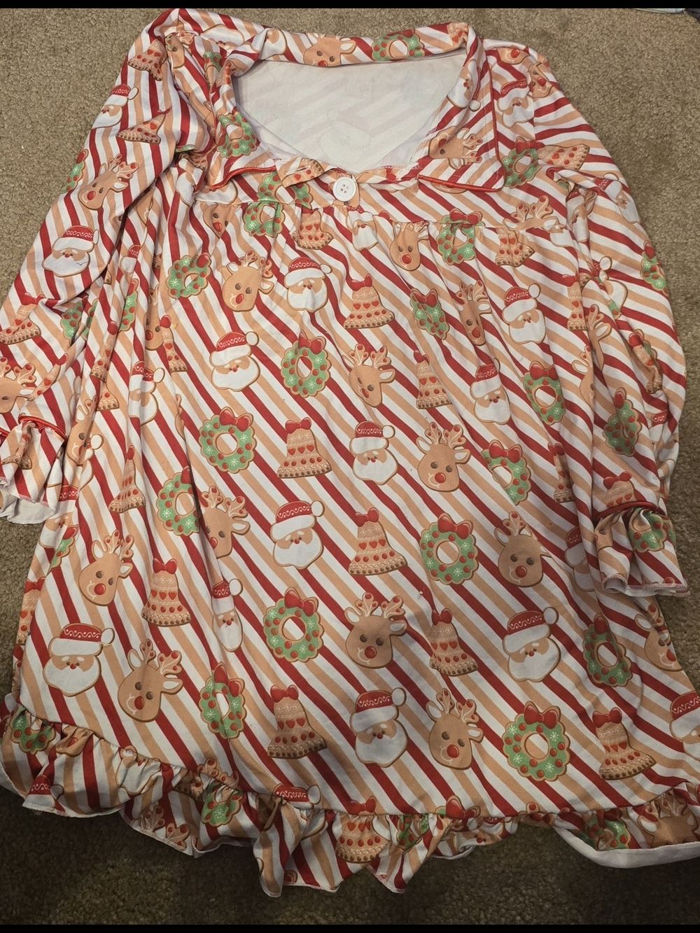 Kids Holiday Reindeer & Santa Pajama Nightgown - Red Stripe